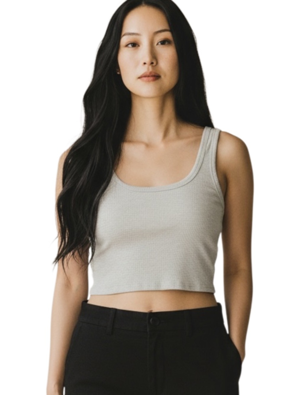 Jockey Light Gray Ribbed Scoop Crop Tank